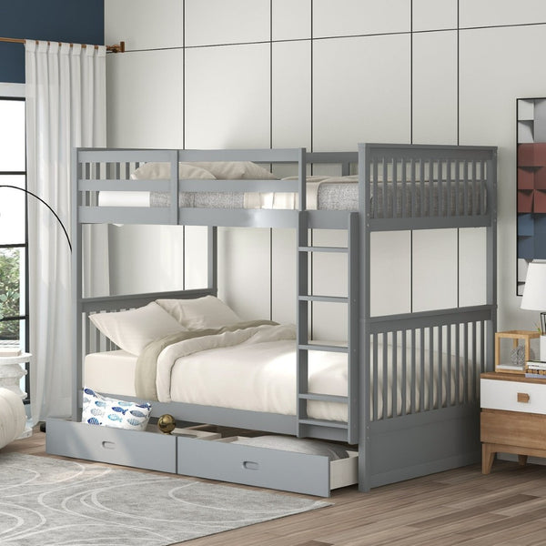 English Elm Twin-over-twin Bunk Bed Walnut Finish with Storage Drawers and Convertible Frame LT000265AAE-1