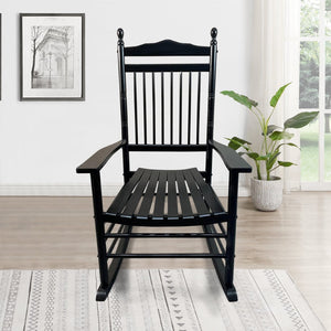 English Elm Balcony Hardwood Rocking Chair Slatted Back Matte Black Finish Porch Outdoor Seating W49540380