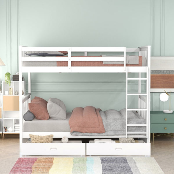 English Elm Twin-over-twin Bunk Bed Walnut Finish with Storage Drawers and Convertible Frame LT000265AAK-1