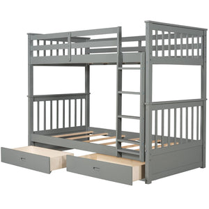 English Elm Twin-over-twin Bunk Bed Walnut Finish with Storage Drawers and Convertible Frame LT000265AAE-1