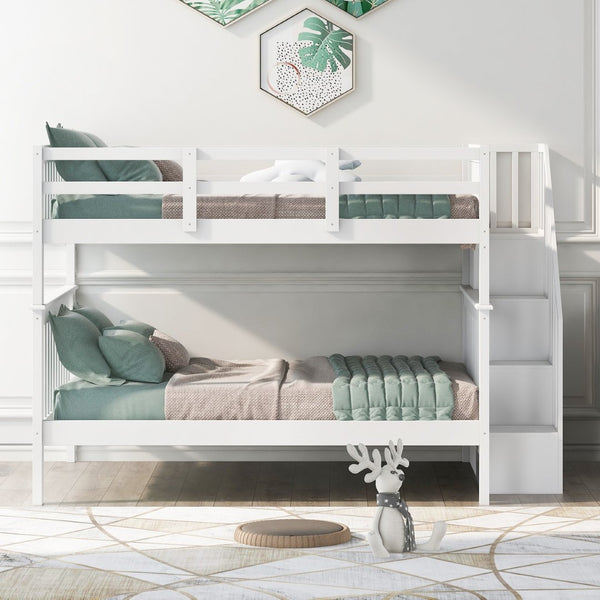English Elm Stairway Full Over Bunk Bed with Staircase Storage Shelves in White Pine LT100110AAK