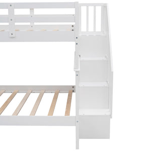 English Elm Stairway Full Over Bunk Bed with Staircase Storage Shelves in White Pine LT100110AAK