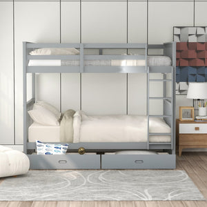 English Elm Twin-over-twin Bunk Bed Walnut Finish with Storage Drawers and Convertible Frame LT000265AAE-1