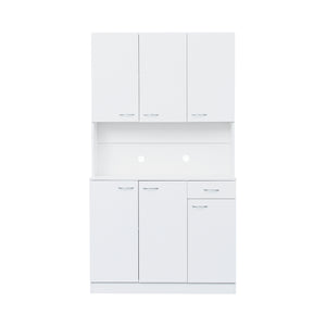 English Elm 70.87" Wardrobe Kitchen Cabinet with 6 Doors, 1 Drawer & Open Shelf — Durable Melamine MDF Storage Solution White W331S00058