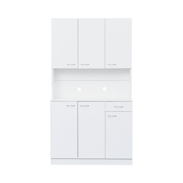 English Elm 70.87" Wardrobe Kitchen Cabinet with 6 Doors, 1 Drawer & Open Shelf — Durable Melamine MDF Storage Solution White W331S00058