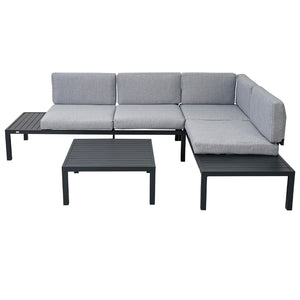 Hearth and Haven 3 Piece Aluminum Alloy Outdoor Set with Sectional Sofa, End Table and Coffee Table, Black and Grey