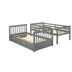 English Elm Twin-over-twin Bunk Bed Walnut Finish with Storage Drawers and Convertible Frame LT000265AAE-1