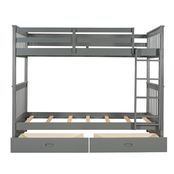 English Elm Twin-over-twin Bunk Bed Walnut Finish with Storage Drawers and Convertible Frame LT000265AAE-1
