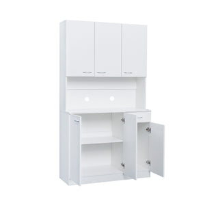 English Elm 70.87" Wardrobe Kitchen Cabinet with 6 Doors, 1 Drawer & Open Shelf — Durable Melamine MDF Storage Solution White W331S00058