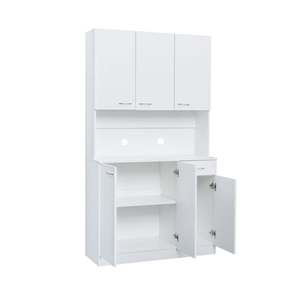 English Elm 70.87" Wardrobe Kitchen Cabinet with 6 Doors, 1 Drawer & Open Shelf — Durable Melamine MDF Storage Solution White W331S00058