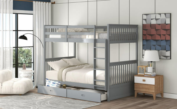 English Elm Twin-over-twin Bunk Bed Walnut Finish with Storage Drawers and Convertible Frame LT000265AAE-1