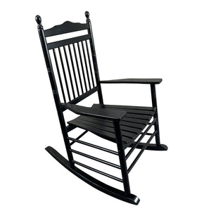 English Elm Balcony Hardwood Rocking Chair Slatted Back Matte Black Finish Porch Outdoor Seating W49540380