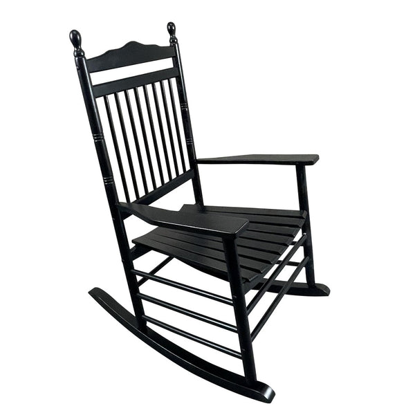 English Elm Balcony Hardwood Rocking Chair Slatted Back Matte Black Finish Porch Outdoor Seating W49540380