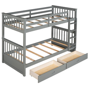 English Elm Twin-over-twin Bunk Bed Walnut Finish with Storage Drawers and Convertible Frame LT000265AAE-1
