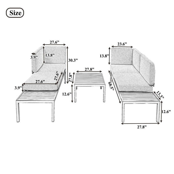 English Elm Topmax Outdoor Aluminum Patio Sectional Set with Integrated End Tables and Coffee Table WF285249AAE