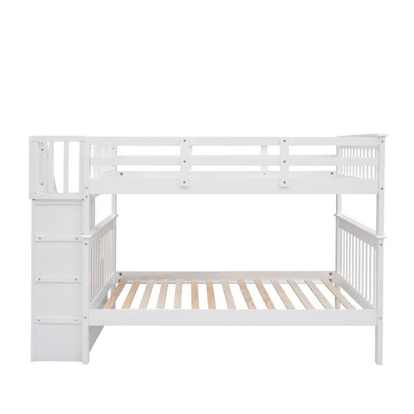 English Elm Stairway Full Over Bunk Bed with Staircase Storage Shelves in White Pine LT100110AAK