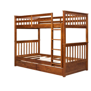 English Elm Twin-over-twin Bunk Bed Walnut Finish with Storage Drawers and Convertible Frame LT000265AAD-1
