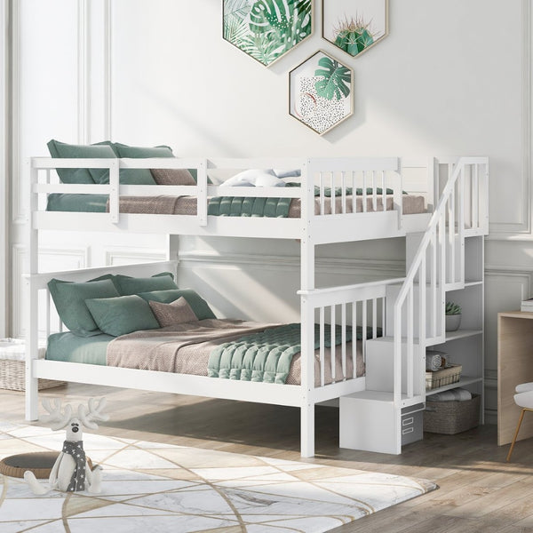 English Elm Stairway Full Over Bunk Bed with Staircase Storage Shelves in White Pine LT100110AAK