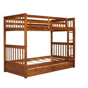 English Elm Twin-over-twin Bunk Bed Walnut Finish with Storage Drawers and Convertible Frame LT000265AAD-1