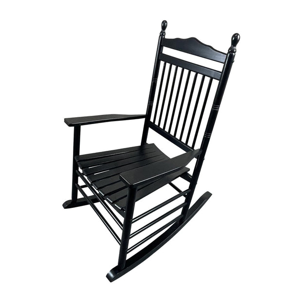 English Elm Balcony Hardwood Rocking Chair Slatted Back Matte Black Finish Porch Outdoor Seating W49540380