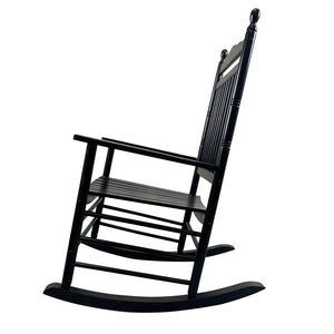 English Elm Balcony Hardwood Rocking Chair Slatted Back Matte Black Finish Porch Outdoor Seating W49540380