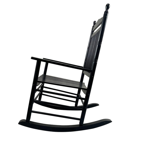 English Elm Balcony Hardwood Rocking Chair Slatted Back Matte Black Finish Porch Outdoor Seating W49540380