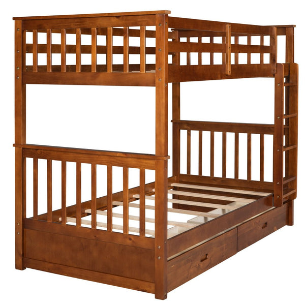 English Elm Twin-over-twin Bunk Bed Walnut Finish with Storage Drawers and Convertible Frame LT000265AAD-1