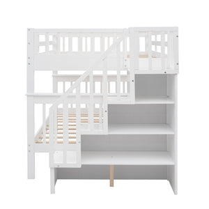 English Elm Stairway Full Over Bunk Bed with Staircase Storage Shelves in White Pine LT100110AAK