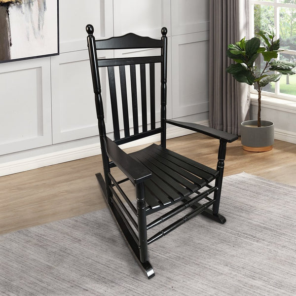 English Elm Balcony Classic Black Wooden Rocking Chair For Porch Relaxation - Sturdy, Comfortable Design W49540382