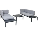 Hearth and Haven 3 Piece Aluminum Alloy Outdoor Set with Sectional Sofa, End Table and Coffee Table, Black and Grey
