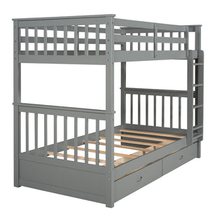 English Elm Twin-over-twin Bunk Bed Walnut Finish with Storage Drawers and Convertible Frame LT000265AAE-1