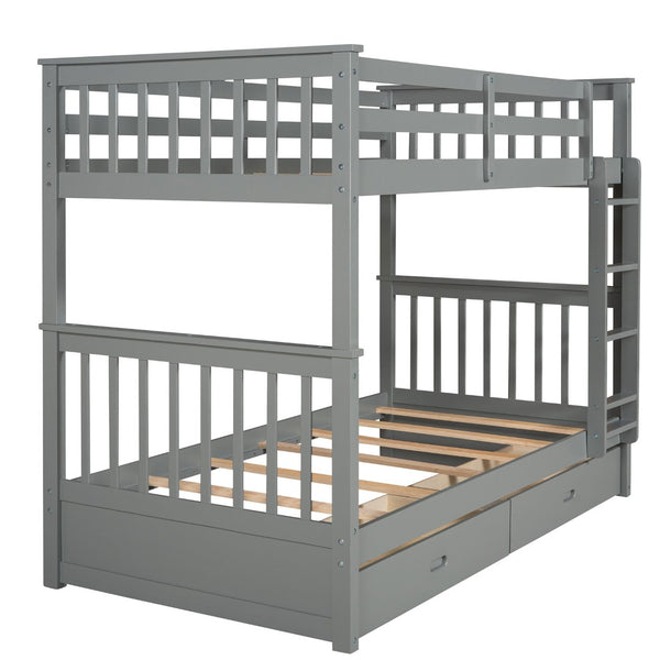 English Elm Twin-over-twin Bunk Bed Walnut Finish with Storage Drawers and Convertible Frame LT000265AAE-1