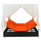 Hearth and Haven Boise Outdoor Patio Wicker Daybed with Cushions and Adjustable Seats, Orange