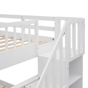English Elm Stairway Full Over Bunk Bed with Staircase Storage Shelves in White Pine LT100110AAK