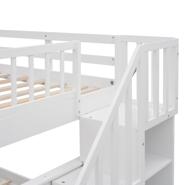 English Elm Stairway Full Over Bunk Bed with Staircase Storage Shelves in White Pine LT100110AAK