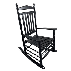 English Elm Balcony Classic Black Wooden Rocking Chair For Porch Relaxation - Sturdy, Comfortable Design W49540382