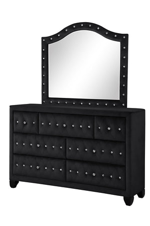 English Elm Sophia Black 7-Drawer Velvet Fabric Dresser — Modern Crystal Tufted Design, Spacious Soft Storage G150108573