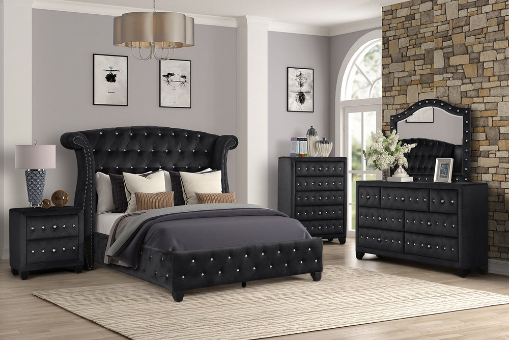 English Elm SOPHIA Crystal Tufted Full Bed in Black Wood Finish — Glamorous, Storage-Friendly Bedroom Set Options 698781171868