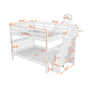 English Elm Stairway Full Over Bunk Bed with Staircase Storage Shelves in White Pine LT100110AAK