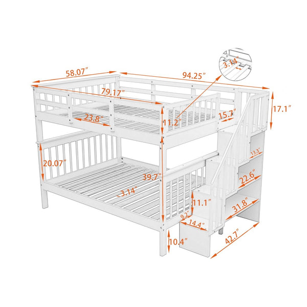 English Elm Stairway Full Over Bunk Bed with Staircase Storage Shelves in White Pine LT100110AAK