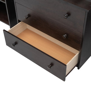 English Elm Low Twin Loft Bed with Rolling Desk Underbed Storage Cabinet Kids Study Space Espresso LT000113AAP