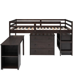 English Elm Low Twin Loft Bed with Rolling Desk Underbed Storage Cabinet Kids Study Space Espresso LT000113AAP