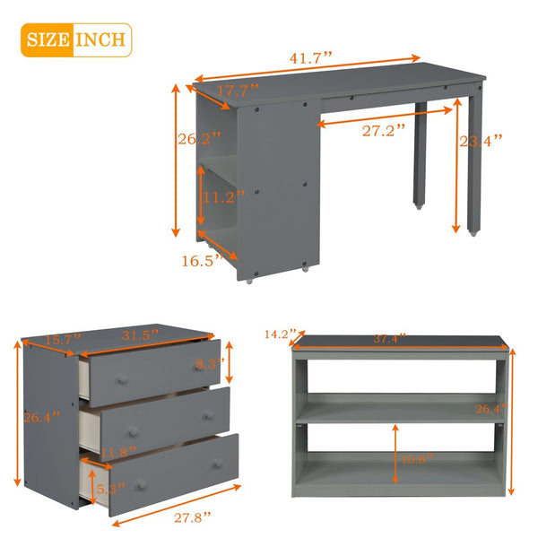 English Elm Low Twin Loft Bed with Rolling Desk Underbed Storage Cabinet Kids Study Space Gray LT000113AAE-1