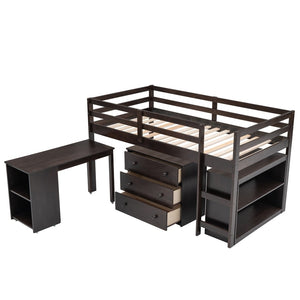 English Elm Low Twin Loft Bed with Rolling Desk Underbed Storage Cabinet Kids Study Space Espresso LT000113AAP
