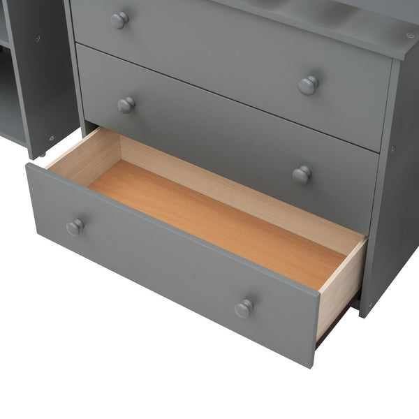 English Elm Low Twin Loft Bed with Rolling Desk Underbed Storage Cabinet Kids Study Space Gray LT000113AAE