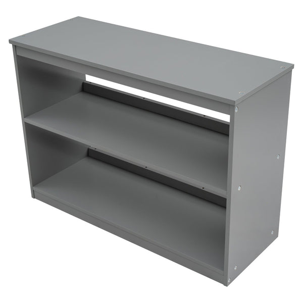 English Elm Low Twin Loft Bed with Rolling Desk Underbed Storage Cabinet Kids Study Space Gray LT000113AAE