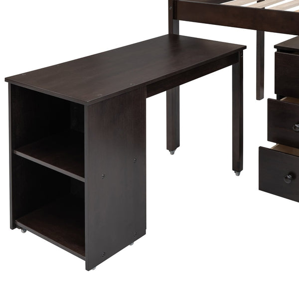 English Elm Low Twin Loft Bed with Rolling Desk Underbed Storage Cabinet Kids Study Space Espresso LT000113AAP-1