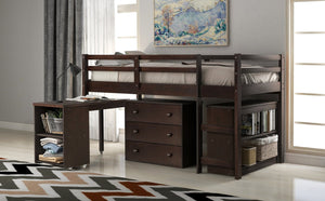 English Elm Low Twin Loft Bed with Rolling Desk Underbed Storage Cabinet Kids Study Space Espresso LT000113AAP
