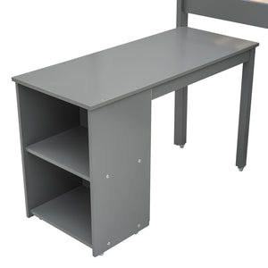 English Elm Low Twin Loft Bed with Rolling Desk Underbed Storage Cabinet Kids Study Space Gray LT000113AAE-1