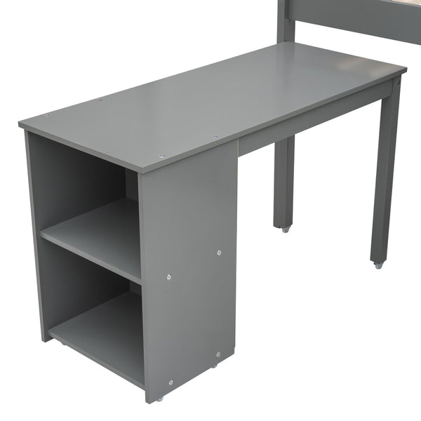 English Elm Low Twin Loft Bed with Rolling Desk Underbed Storage Cabinet Kids Study Space Gray LT000113AAE-1
